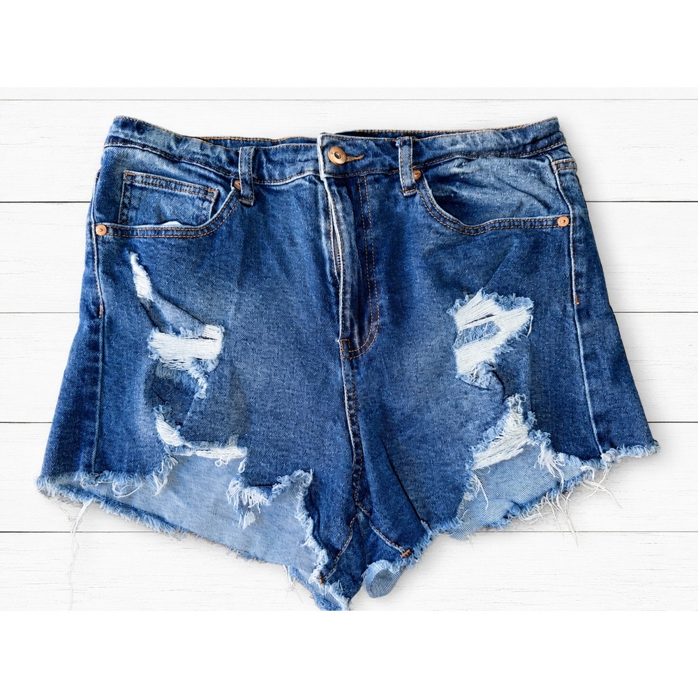 Kendall + Kylie The Icon Short Distressed Denim Cut Off Shorts Blue Size 13/31